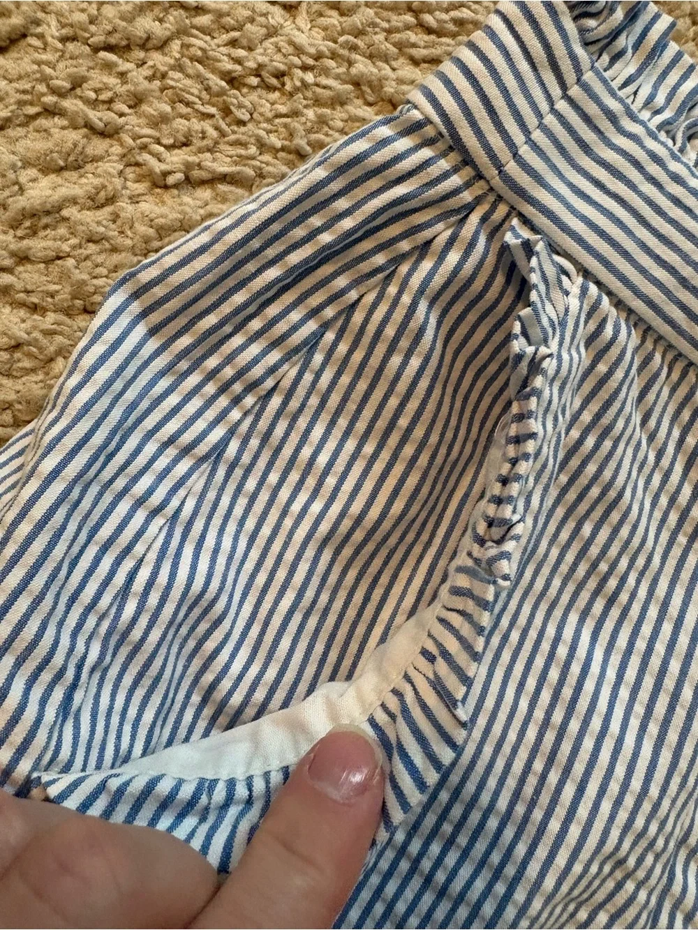 J. Crew Blue and White Seersucker High-Waist Shorts